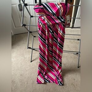 Emerald Sundae Pink and Navy Strapless Dress